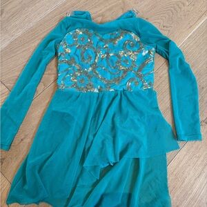 Teal Long Sleeve Dress with Gold Sequin Detail